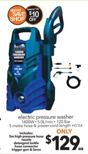 Cheap as Chips Electric Pressure Washer 1400W - HG154 offer