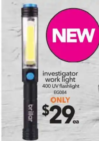 Cheap as Chips Investigator Work Light 400 UV Flashlight - EG084 offer