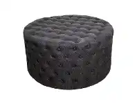 LivingStyles Jace Linen Fabric Round Ottoman, Charcoal offer