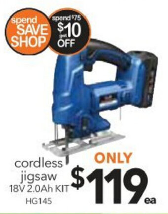 Cheap as Chips Cordless Jigsaw 18V 2.0Ah Kit - HG145 offer