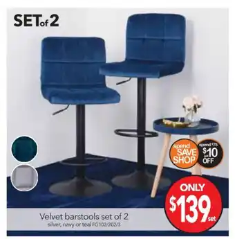 Cheap as Chips Velvet Barstools Set of 2 - FG102/202/3 offer