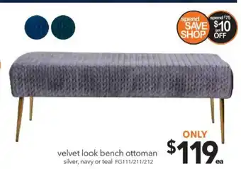 Cheap as Chips Velvet Look Bench Ottoman - FG111/211/212 offer