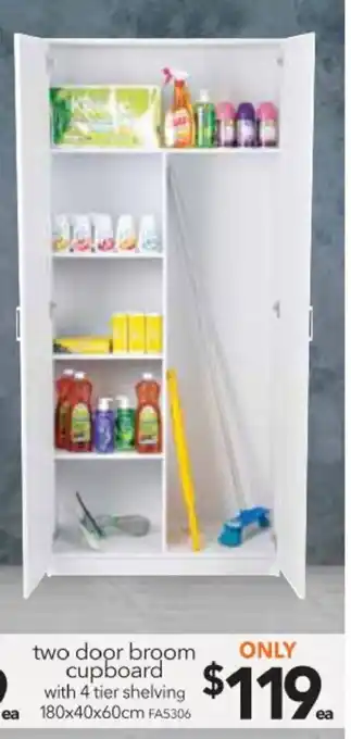 Cheap as Chips Two Door Broom Cupboard with 4 Tier Shelving 180x40x60cm offer