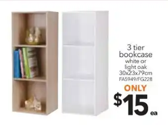 Cheap as Chips 3 Tier Bookcase White or Light oak 30x23x79cm - FA5949/FG228 offer