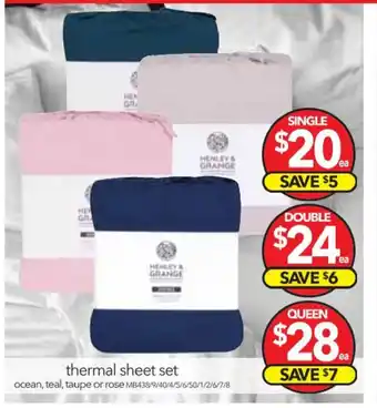 Cheap as Chips Henley & Grange Thermal Sheet Set Queen offer