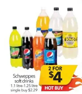 Cheap as Chips Schweppes Soft Drinks 1.1 L - 1.25 L offer