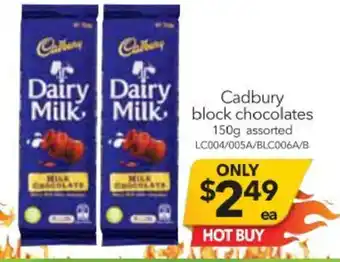 Cheap as Chips Cadbury Block Chocolates 150g offer