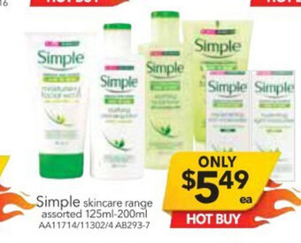Simple Skincare Range Assorted 125-200ml