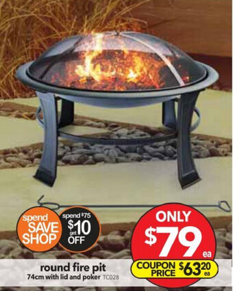Cheap as Chips Round Fire Pit 74cm With Lid And Poker offer