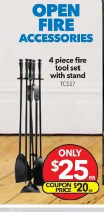 Cheap as Chips 4 Piece Fire Tool Set with Stand offer