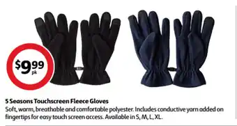 Coles 5 Seasons Touchscreen Fleece Gloves offer
