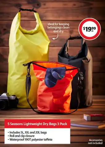 Coles 5 Seasons Lightweight Dry Bags 3 Pack offer