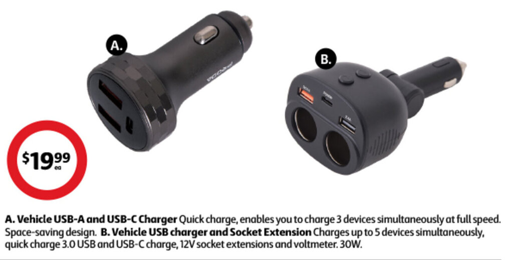 A. Vehicle USBA and USBC Charger offer at Coles