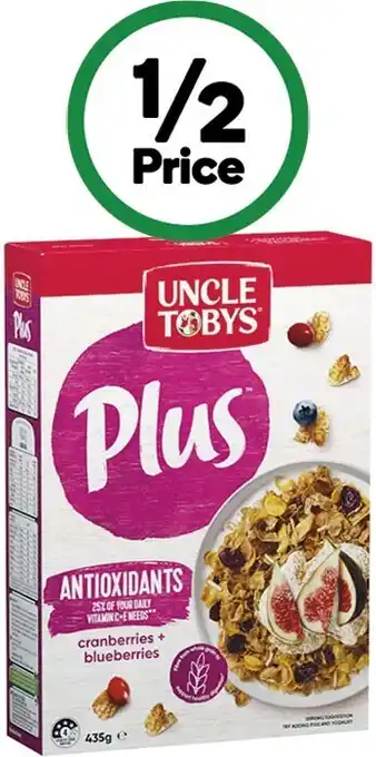 Woolworths Uncle toby’s plus cereal 410-435g offer