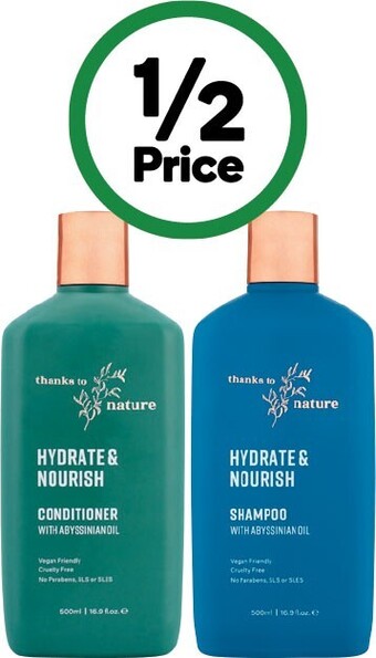 Woolworths Thanks to nature shampoo or conditioner 500ml offer