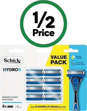 Woolworths Schick hydro 5 razor blades pk 8 offer