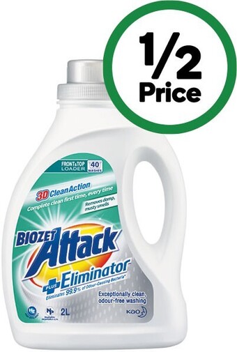 Woolworths Biozet attack plus laundry liquid 2 litre or powder 2 kg offer