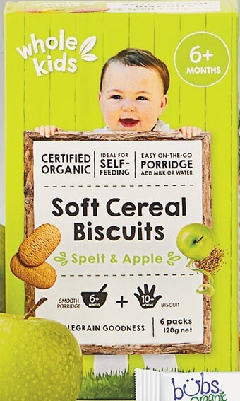 Woolworths Whole kids organic soft cereal biscuits pk 6 120g offer