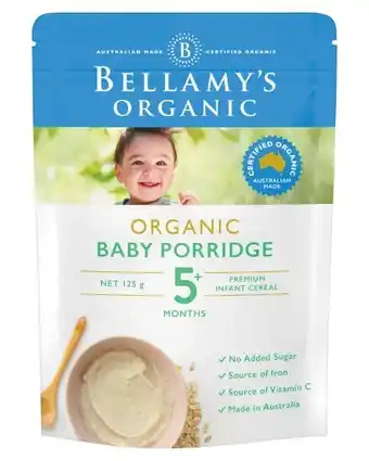 Coles Bellamy's organic baby porridge cereal 125g offer