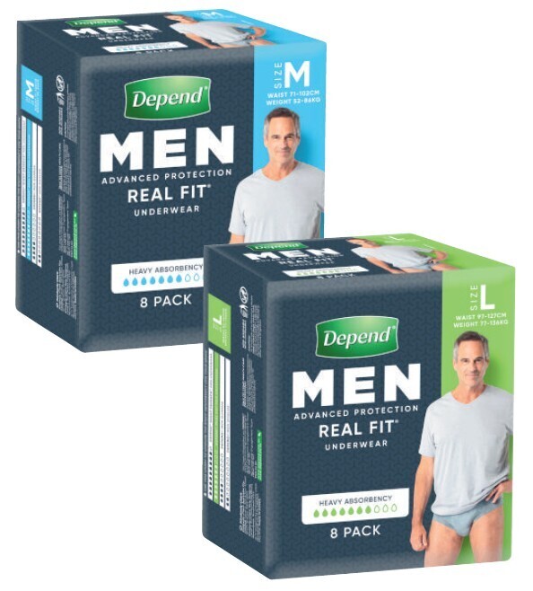 Depend real fit underwear for men 8 pack offer at Coles
