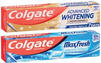 Coles Colgate advanced tartar & whitening or max fresh coolmint toothpaste 200g offer