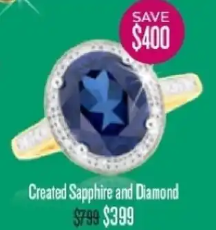 Created Sapphire and Diamond Ring