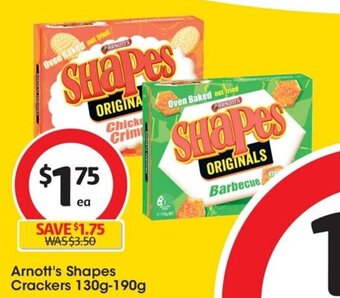 Coles Arnott's Shapes Crackers 130g-190g offer