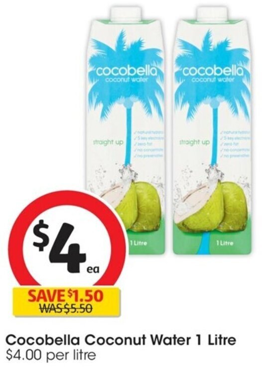 Cocobella Coconut Water 1 Litre 4.00 per litre offer at Coles