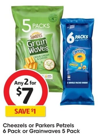 Coles Cheezels or Parkers Petzels 6 Pack or Grainwaves 5 Pack offer