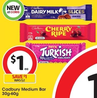 Coles Cadbury Medium Bar 30g-60g offer