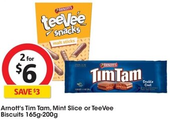 Coles Arnott's Tim Tam, Mint Slice or TeeVee Biscuits 165g-200g offer