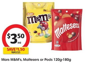 Coles Mars M&M's, Maltesers or Pods 120g-180g offer