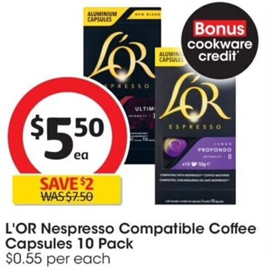 L'OR Nespresso Compatible Coffee Capsules 10 Pack offer at Coles