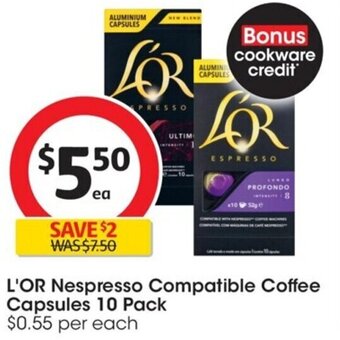 Coles L'OR Nespresso Compatible Coffee Capsules 10 Pack offer