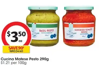 Coles Cucina Matese Pesto 290g $1.21 per 100g offer
