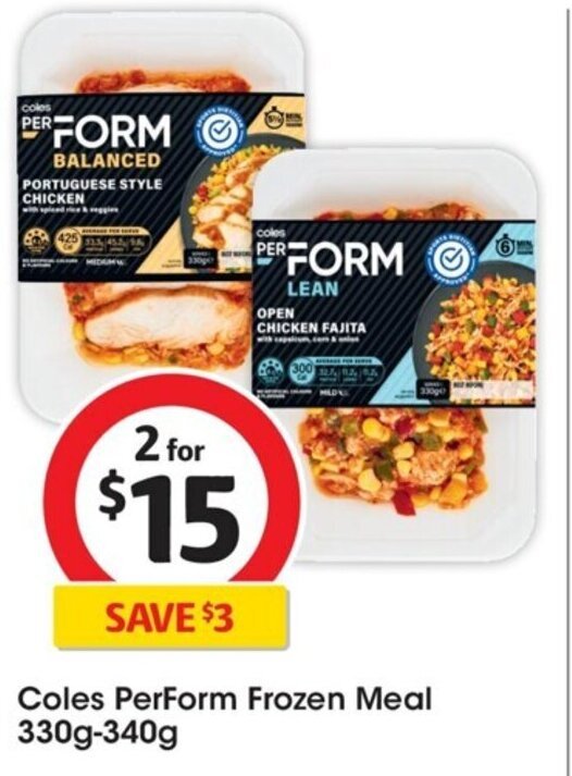 Coles PerForm Frozen Meal 330g340g offer at Coles
