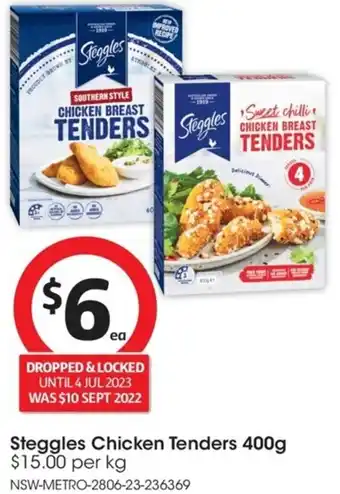 Coles Steggles Chicken Tenders 400g $15.00 per kg offer