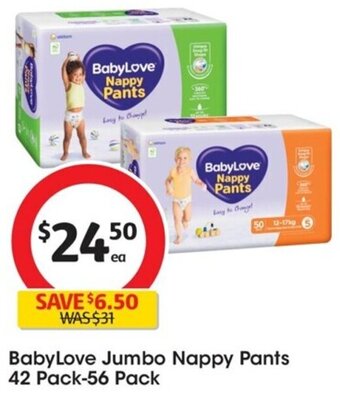 Coles BabyLove Jumbo Nappy Pants 42 Pack-56 Pack offer
