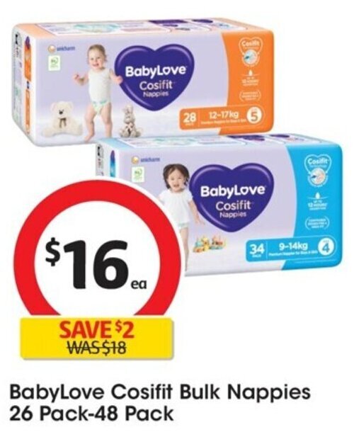 BabyLove Cosifit Bulk Nappies 26 Pack48 Pack offer at Coles