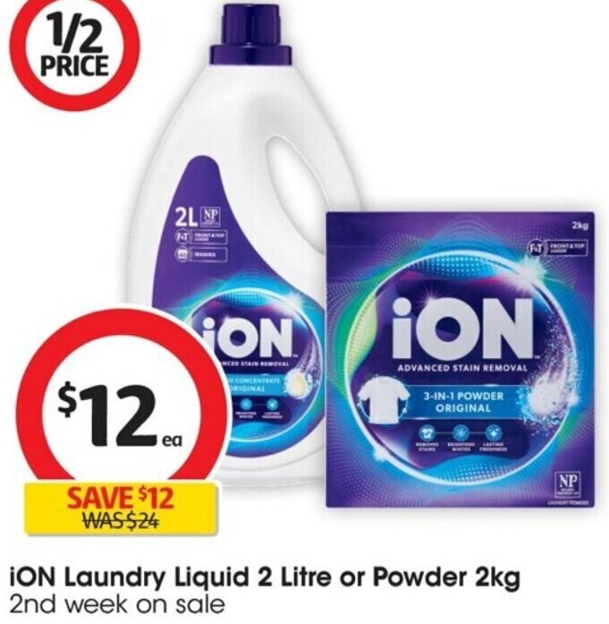 iON Laundry Liquid 2 Litre or Powder 2kg 2nd week on sale offer at Coles