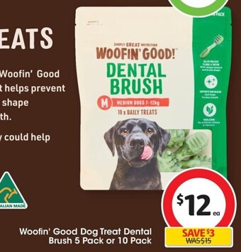 Coles Woofin' Good Dog Treat Dental Brush 5 Pack or 10 Pack offer
