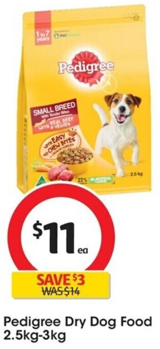 Coles Pedigree Dry Dog Food 2.5kg-3kg offer