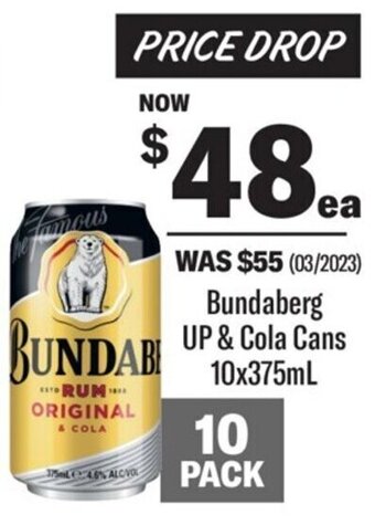 Coles Bundaberg UP & Cola Cans 10x375mL offer