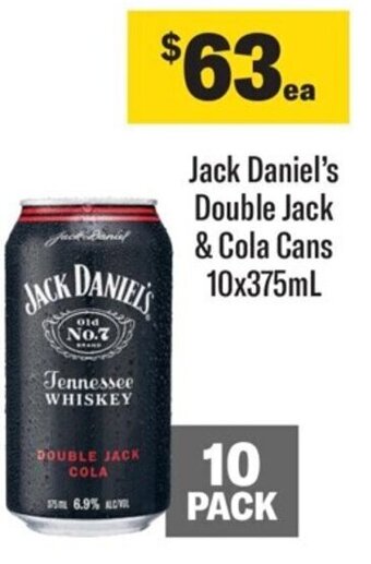 Coles Jack Daniel's Double Jack & Cola Cans 10x375mL offer