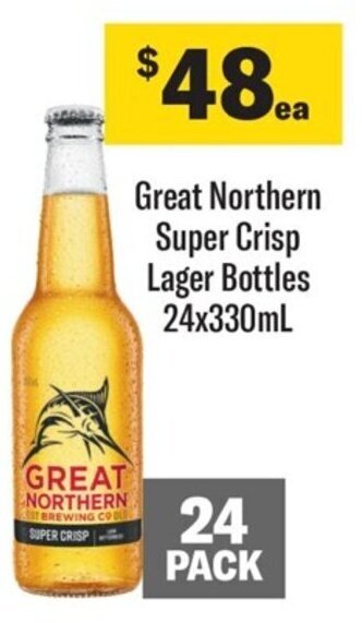 Coles Great Northern Super Crisp Lager Bottles 24x330mL offer