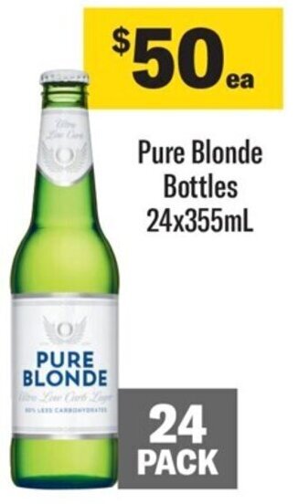 Coles Pure Blonde Bottles 24x355mL offer