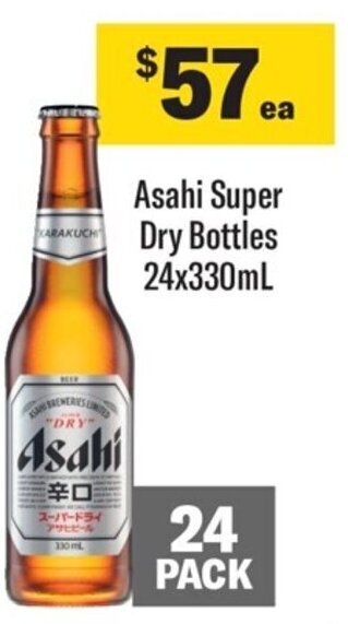 Coles Asahi Super Dry Bottles 24x330mL offer