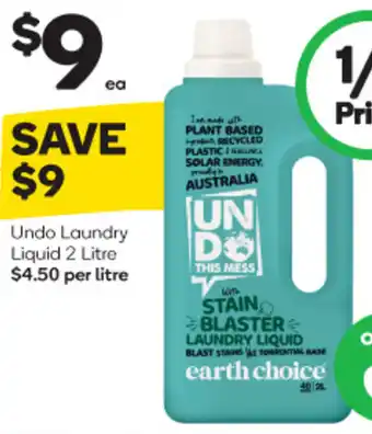 Woolworths Undo Laundry Liquid 2 Litre $4.50 per litre offer