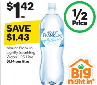 Woolworths Mount Franklin Lightly Sparkling Water 1.25 Litre offer