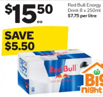Woolworths Red Bull Energy Drink 8 x 250ml $7.75 per litre offer